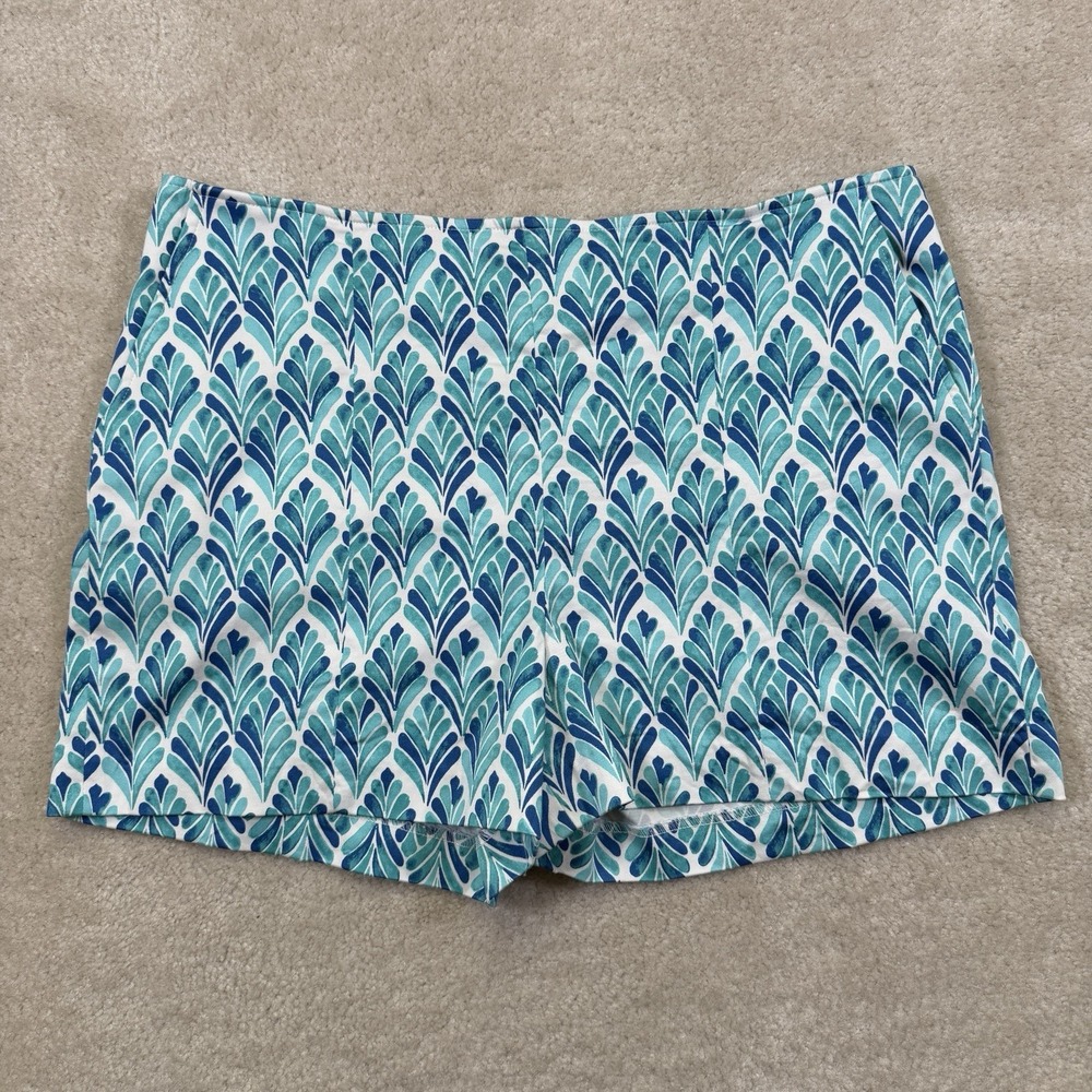 Pappagallo Shorts Womens 14 Blue White Fan Print High Waisted Back Zip Coastal